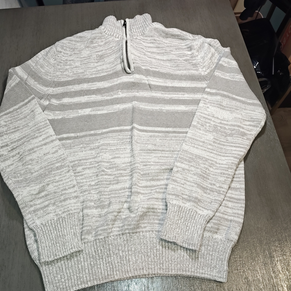 Urban Pipeline quarter-zip‎ Men's sweater,heathered gray,white striped,Medium